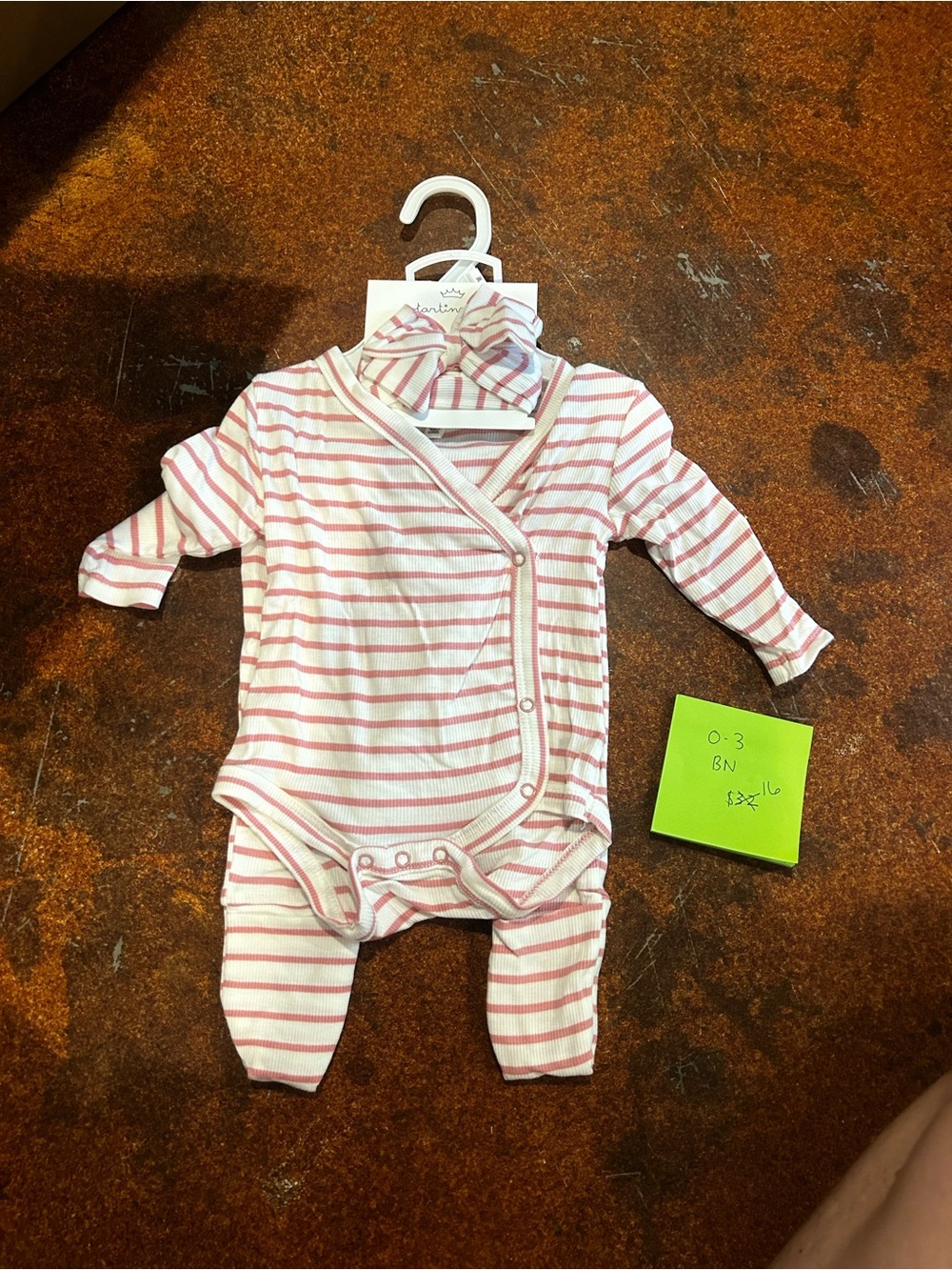 Neutral Pink Stripe Wrap One-Piece 0-3 MNT